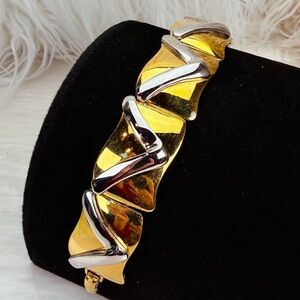 Vintage weighted, two tone Goldtone / Silvertone wide band bracelet